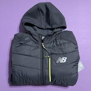 New Balance Hybrid Jacket Black Hooded Quilted Soft Shell Fleece Lined Men XL
